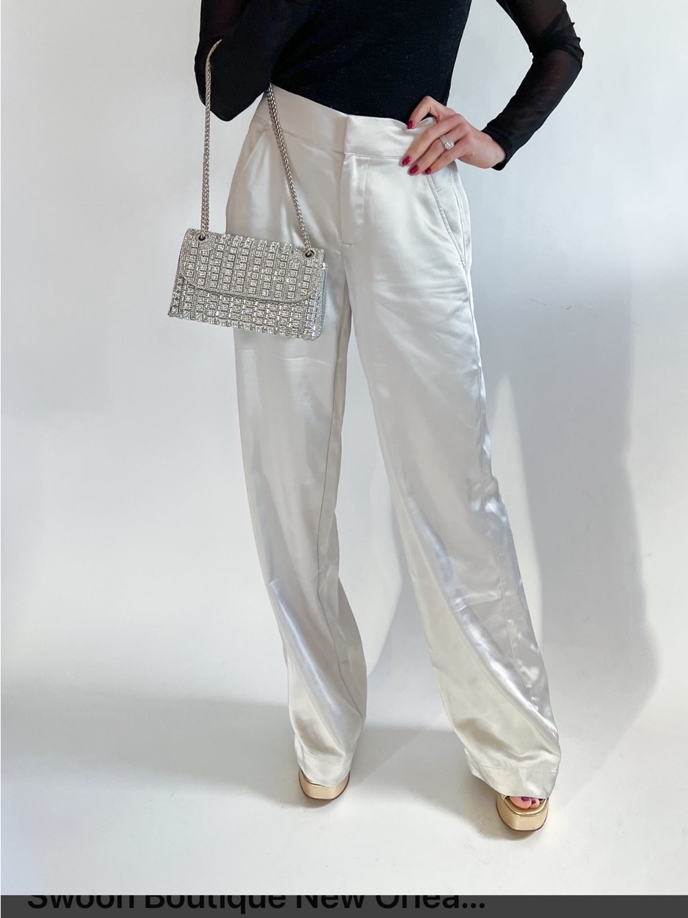 Peach Couture silver Satin Wide-Leg Pants - Picture 2 of 7